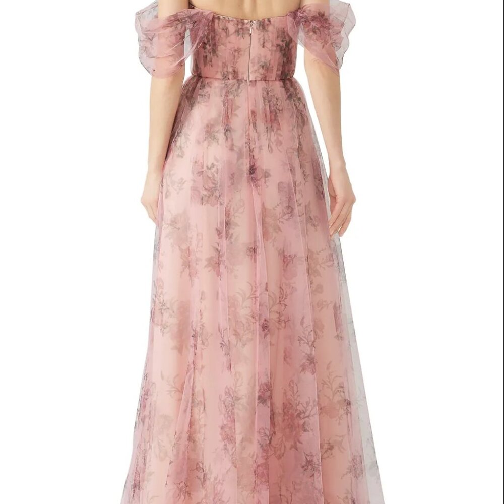 Marchesa Notte (Bridesmaid) Blush Floral Tulle Gown - Picture 3 of 13
